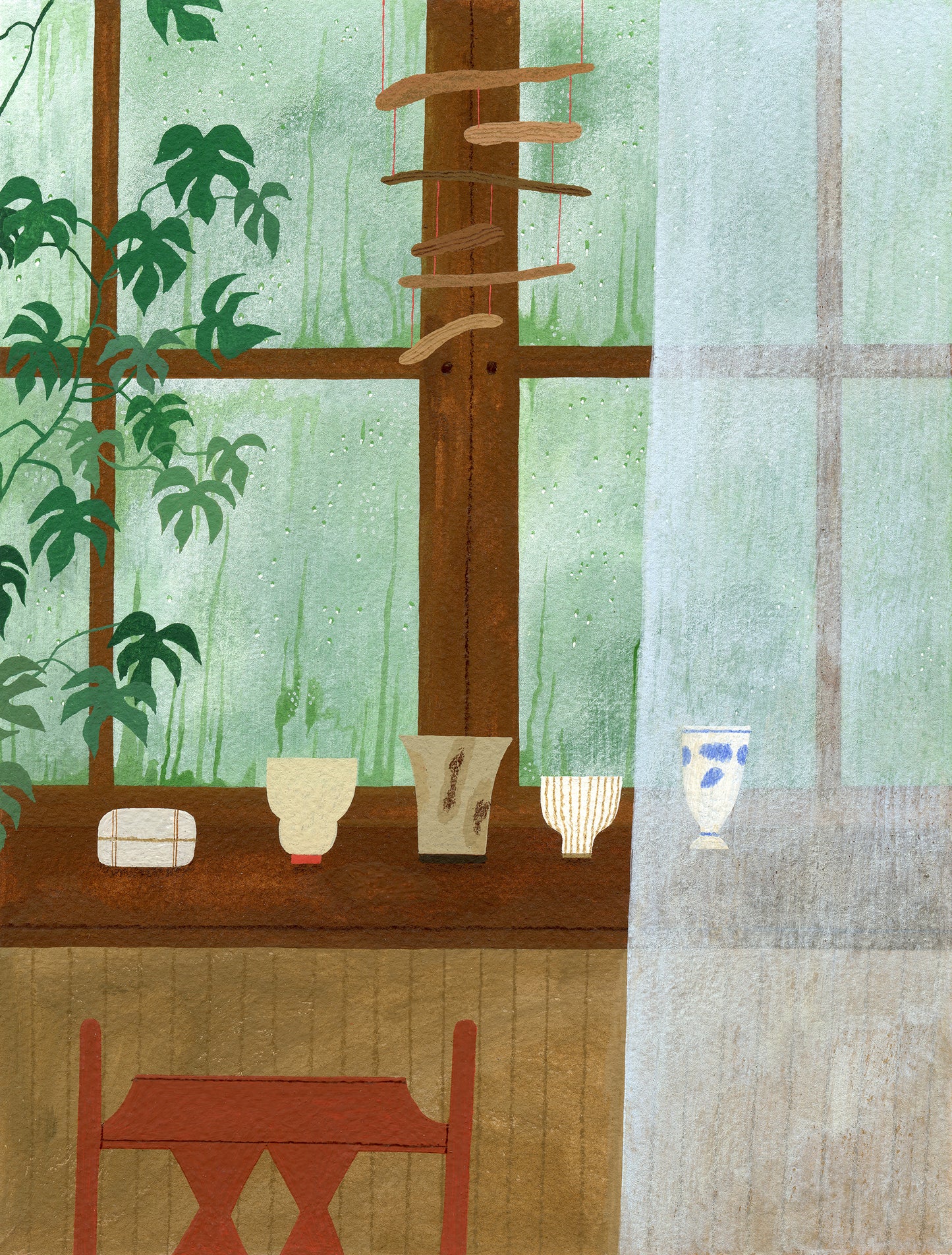 "Rainy Window With Pottery" print