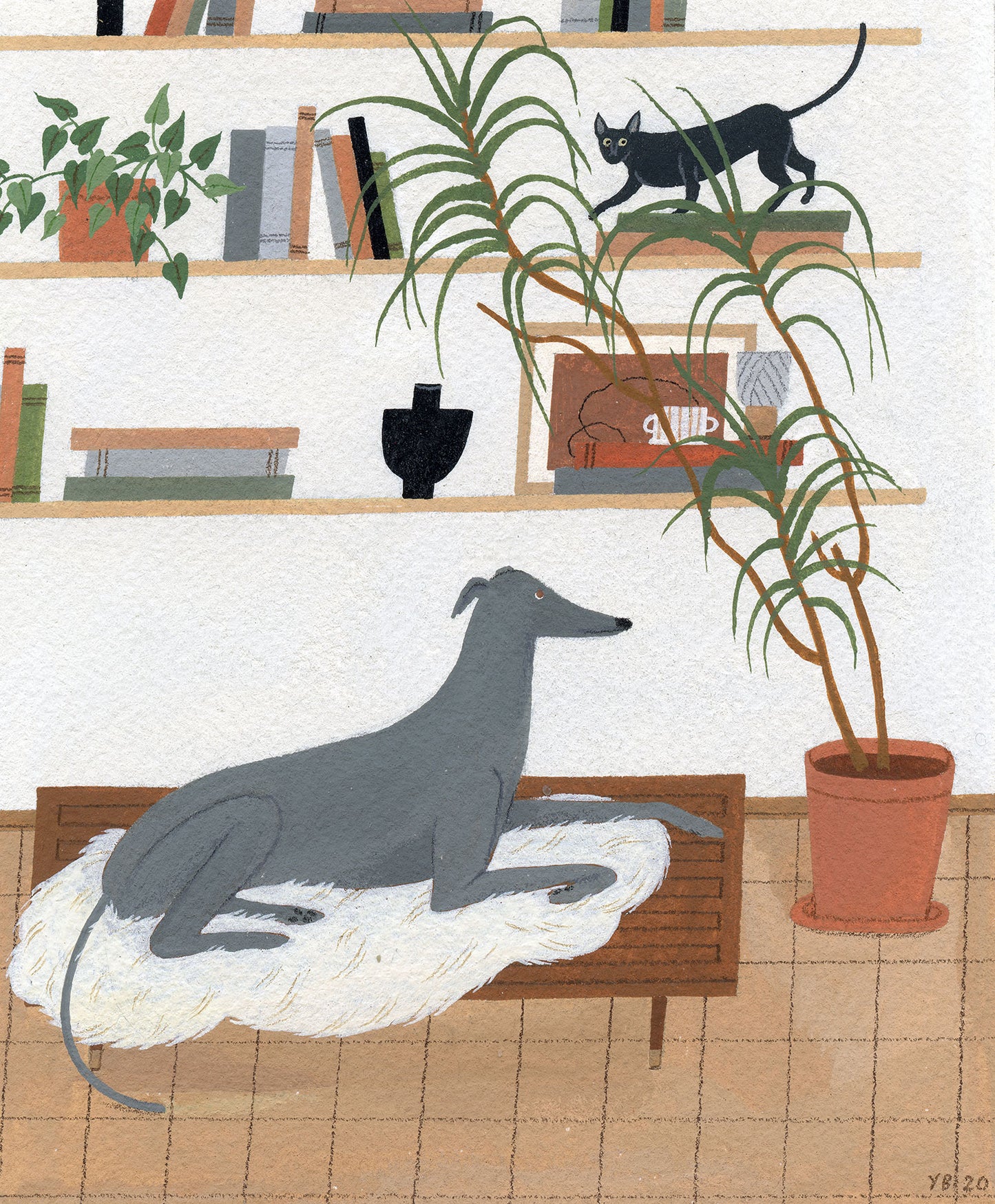 "Greyhound and Cornish Rex" original painting
