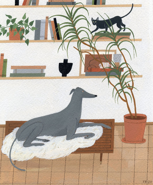 "Greyhound and Cornish Rex" original painting