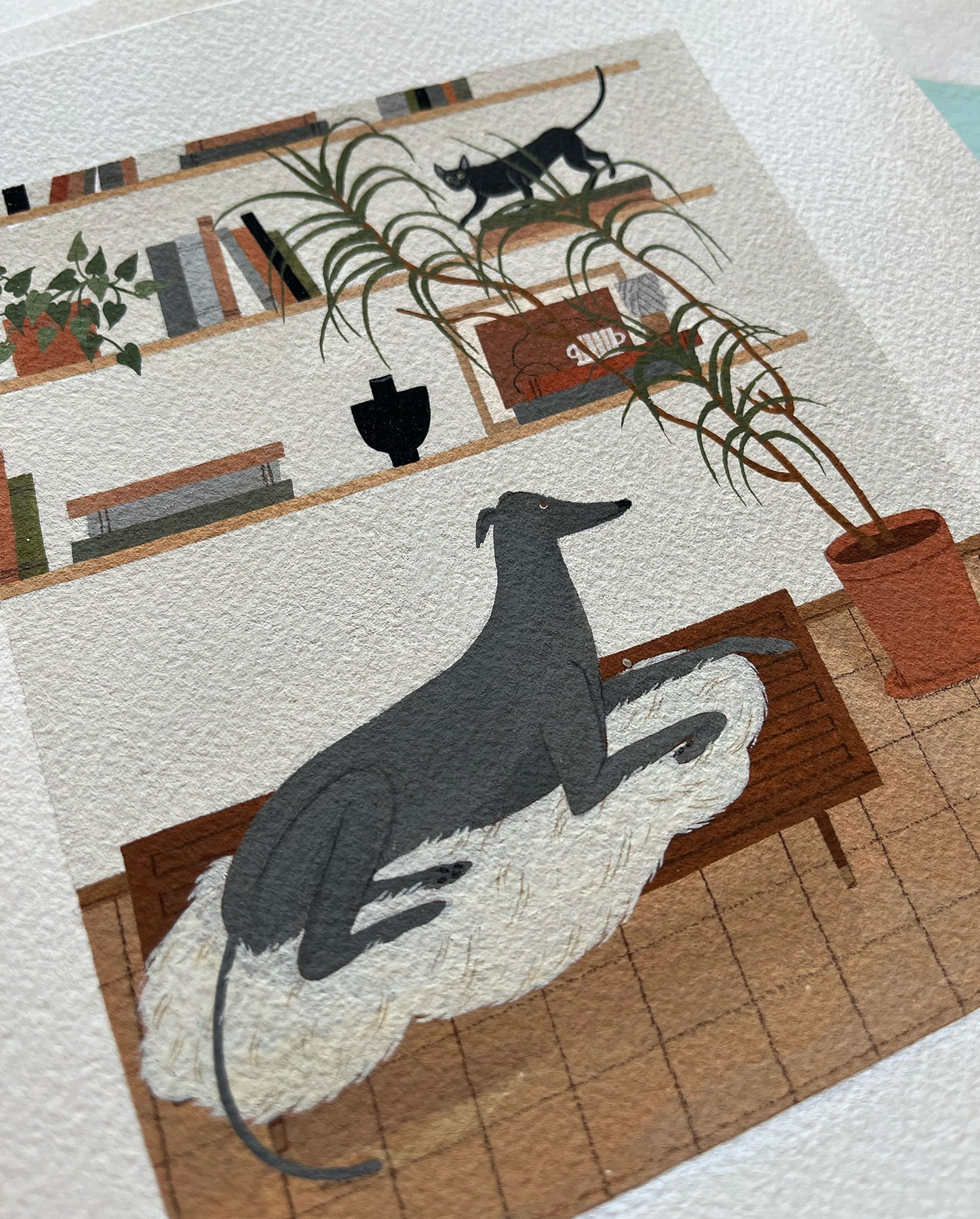 "Greyhound and Cornish Rex" original painting
