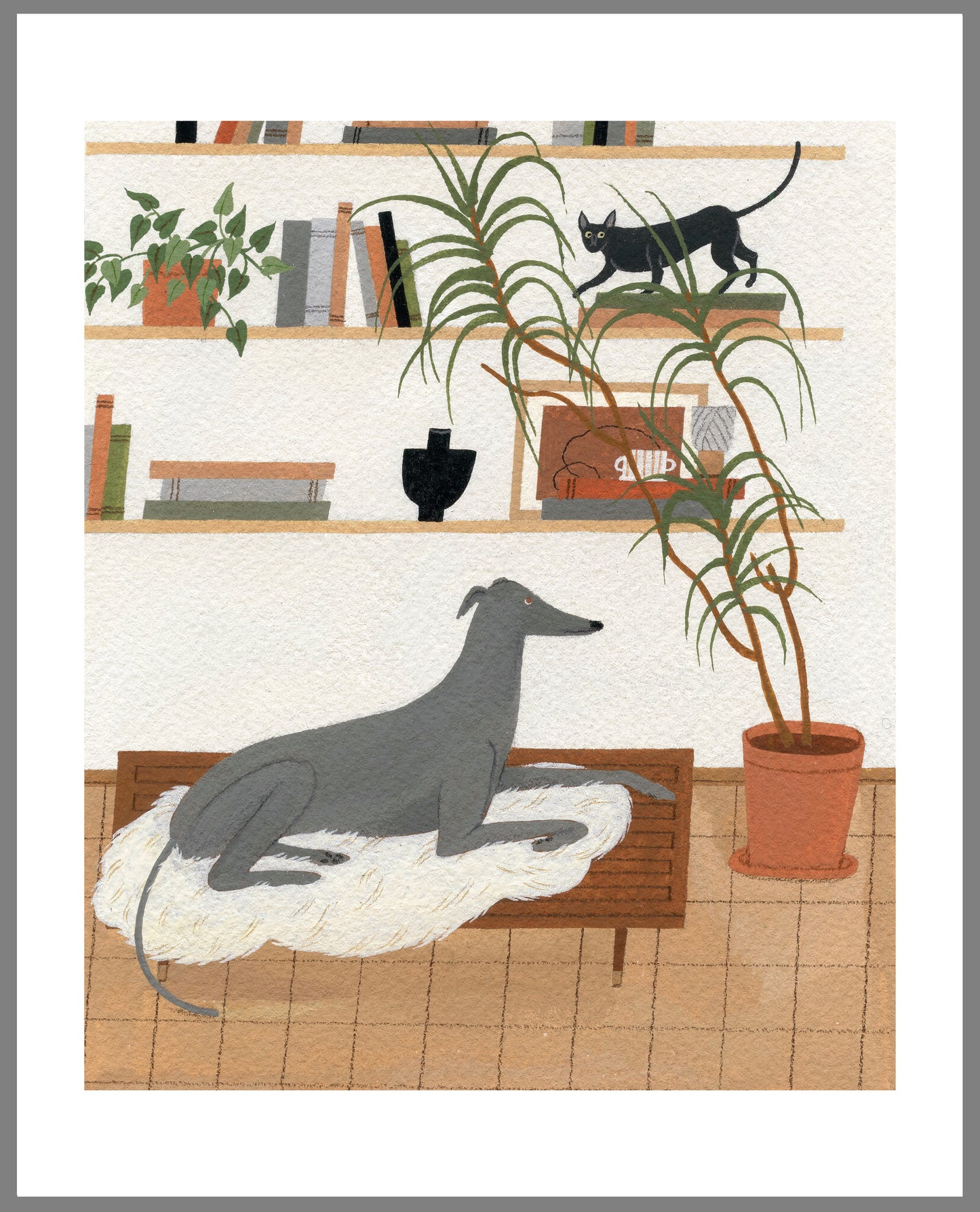 "Greyhound and Cornish Rex" print