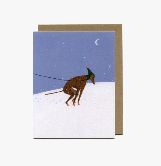 "Greyhound in the Snow" greeting card