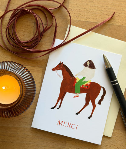Horsewoman "Merci" greeting card