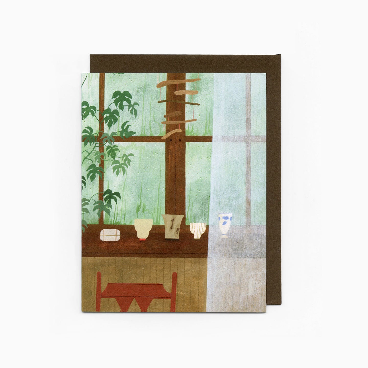 "Rainy Window with Pottery" greeting card